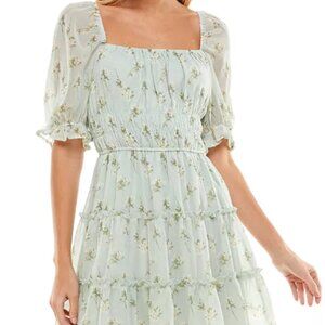 Row A Smocked Waist Ruffle Chiffon Minidress